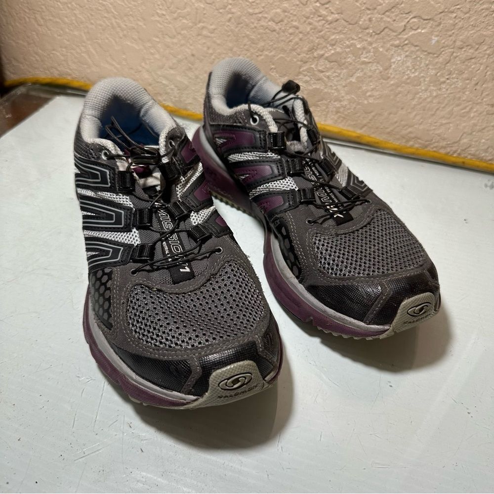 Salomon Black and Purple Athletic Shoes with Breathable Mesh